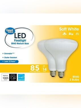 GreatValue 14W/85WEquivalent BR40 LEDFloodlight E26MediumBase/Dimmable/SoftWhite